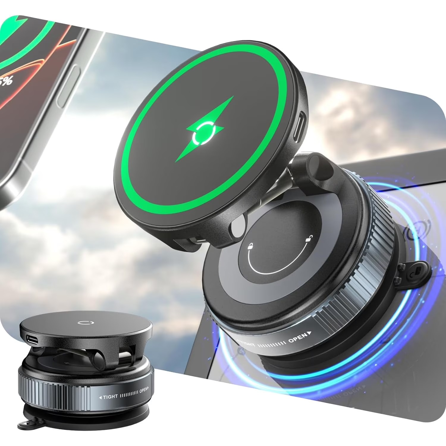 Wireless Car Charger Mount Fast Charging - Caricatore Wireless Veloce 15W per Auto