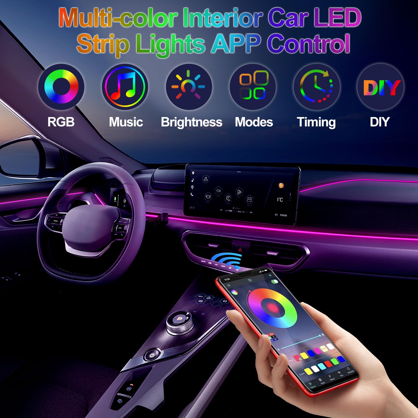 Striscia LED RGB Flessibile 12 - Led Ambient Interior Car Lights App Control recensione e prezzo